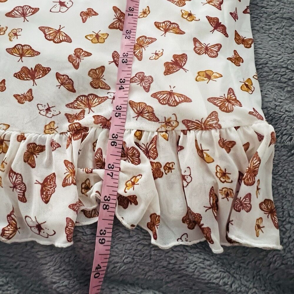 Ultra Flirt Y2K Butterfly Midi Dress Size Medium Sheer White Brown Ruffle Lined - Picture 13 of 15